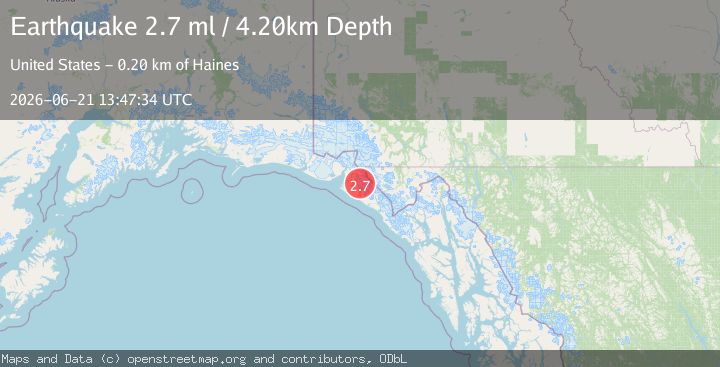 Map of 46 km ENE of Yakutat, Alaska