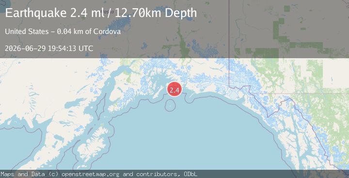 Map of 39 km SSW of Cordova, Alaska