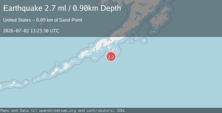Map of 91 km S of Sand Point, Alaska
