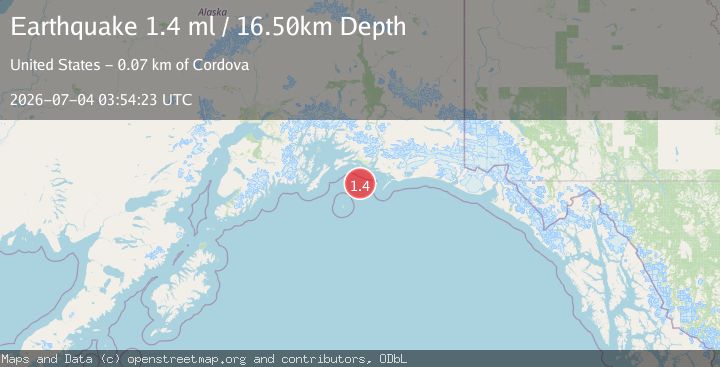 Map of 67 km S of Cordova, Alaska