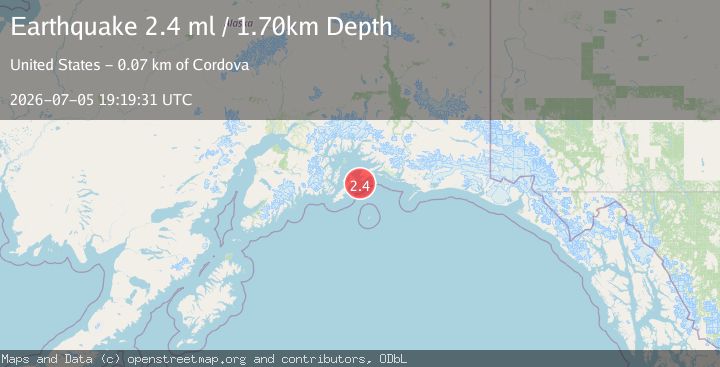 Map of 65 km SW of Cordova, Alaska