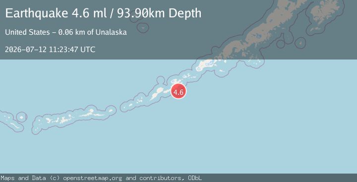 Map of 55 km S of Unalaska, Alaska