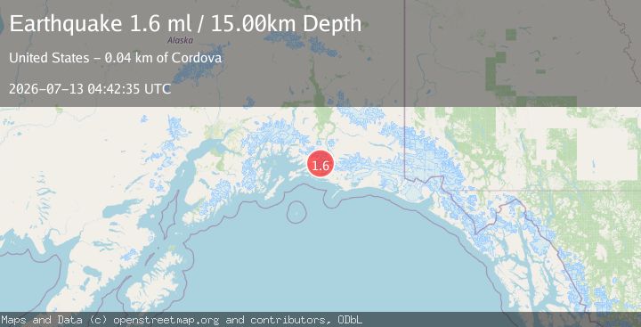 Map of 36 km ENE of Cordova, Alaska