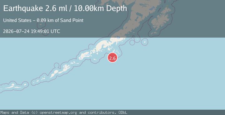 Map of 86 km SSE of Sand Point, Alaska