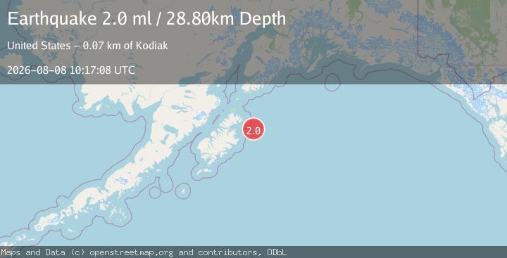 Map of 72 km ENE of Kodiak, Alaska