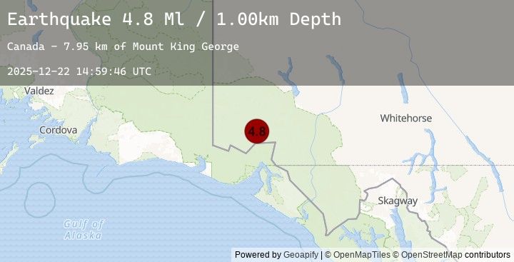Map of 108 km N of Yakutat, Alaska