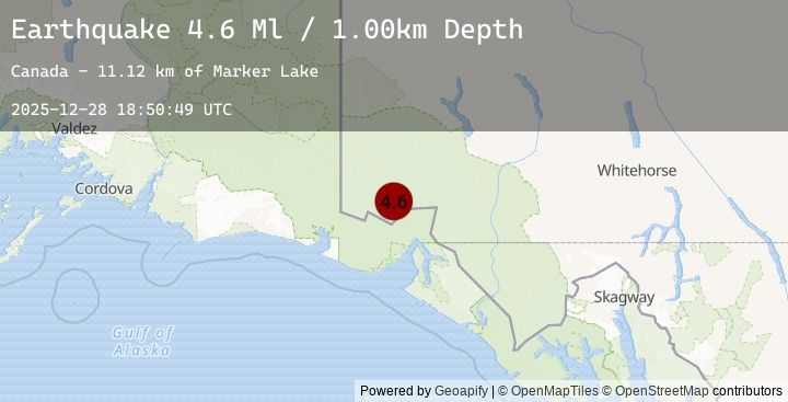 Map of 97 km N of Yakutat, Alaska
