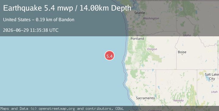 Map of 189 km WNW of Bandon, Oregon