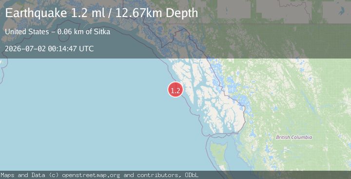 Map of 57 km WSW of Sitka, Alaska
