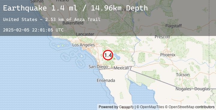 Map of 20 km NNW of Borrego Springs, CA