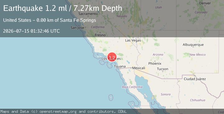 Map of 2 km SSW of Santa Fe Springs, CA