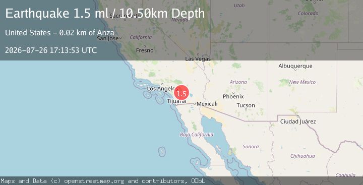 Map of 16 km SE of Anza, CA