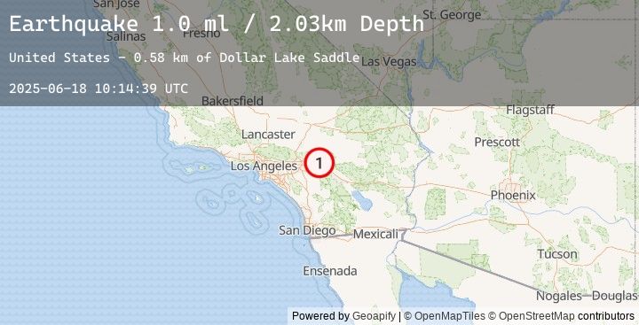 Map of 15 km SSE of Big Bear Lake, CA