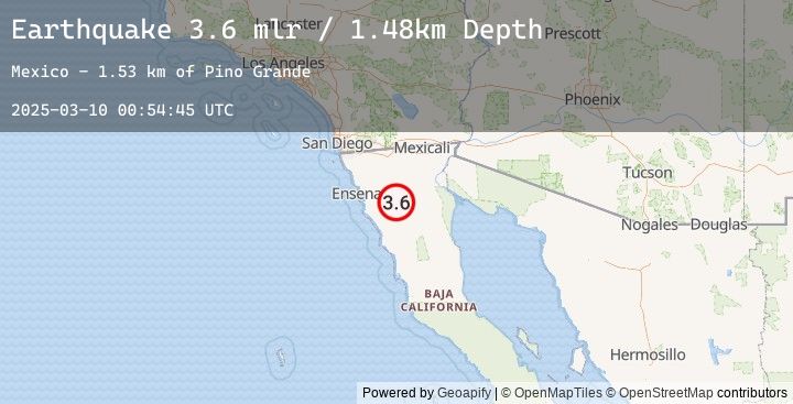 Map of 55 km E of Maneadero, B.C., MX