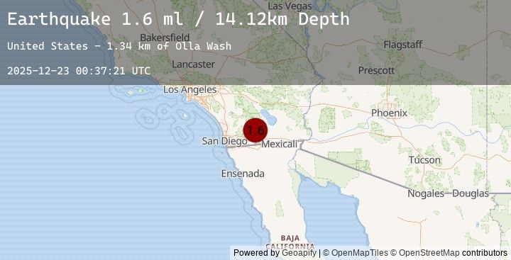 Map of 25 km SSW of Ocotillo Wells, CA