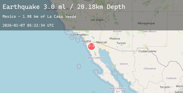 Map of 52 km ENE of Ensenada, B.C., MX