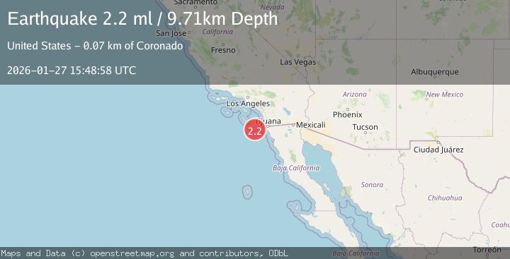 Map of 67 km WSW of Coronado, CA