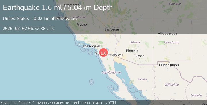 Map of 16 km NE of Pine Valley, CA
