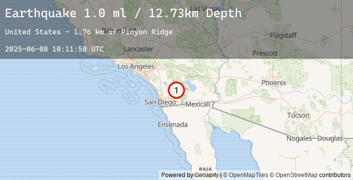 Map of 12 km SSW of Borrego Springs, CA