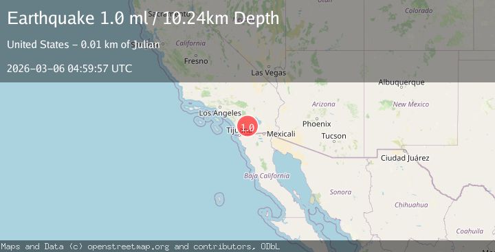 Map of 13 km ESE of Julian, CA