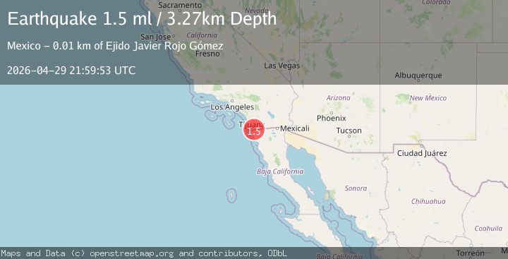 Map of 16 km ENE of Tijuana, B.C., MX