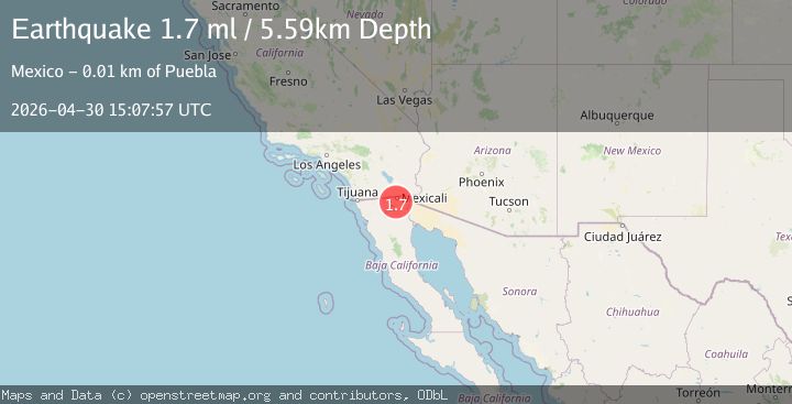Map of 12 km SW of Puebla, B.C., MX