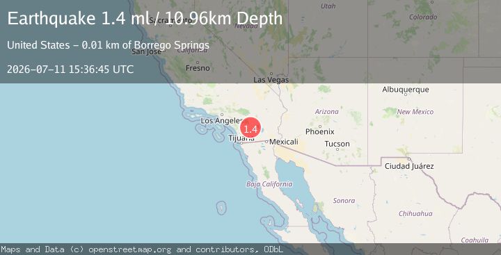 Map of 14 km NNW of Borrego Springs, CA