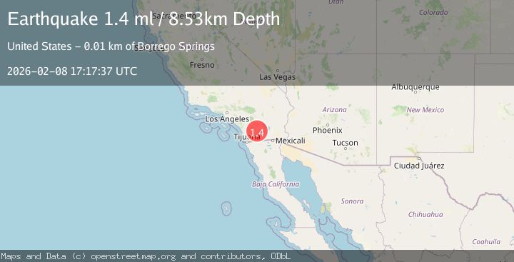 Map of 14 km SSW of Borrego Springs, CA