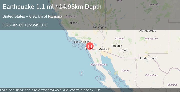 Map of 11 km NNE of Ramona, CA
