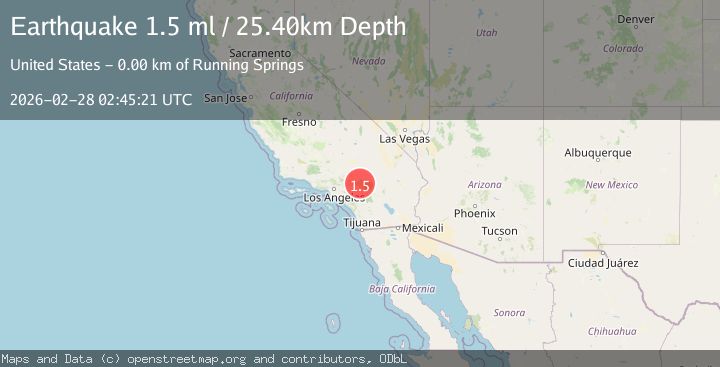 Map of 4 km NNE of Running Springs, CA