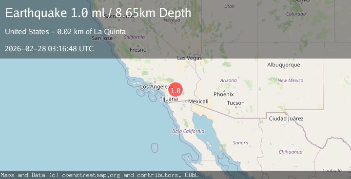 Map of 16 km SSW of La Quinta, CA