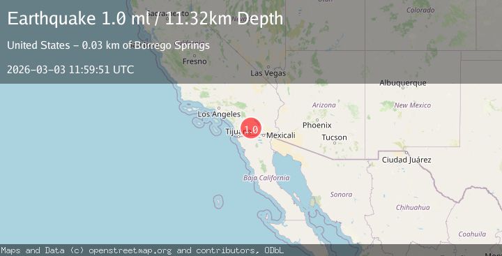 Map of 18 km SSW of Ocotillo Wells, CA