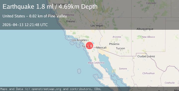 Map of 16 km NNE of Pine Valley, CA