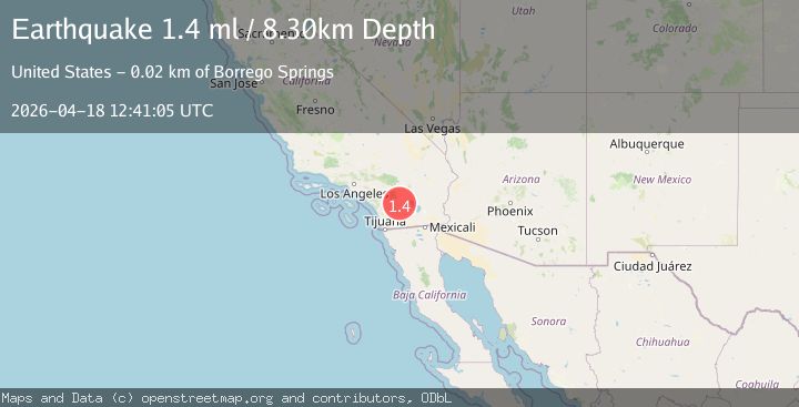 Map of 18 km NNW of Borrego Springs, CA