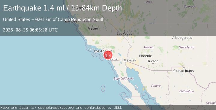 Map of 14 km WNW of Camp Pendleton South, CA