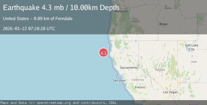 Map of 154 km W of Ferndale, California