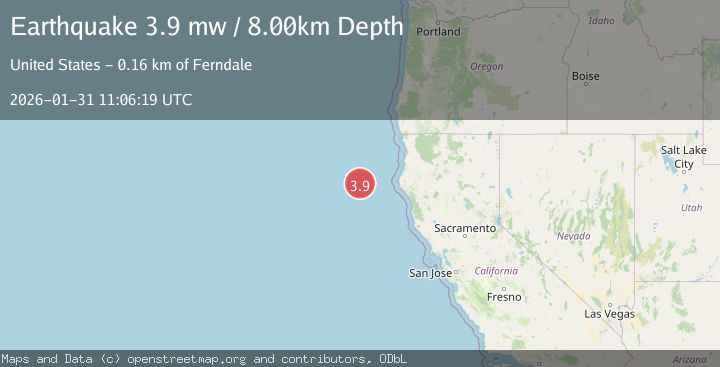 Map of 156 km W of Ferndale, California