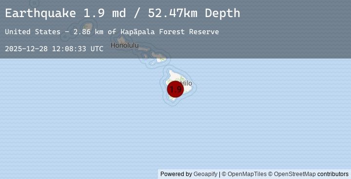Map of 26 km NNW of Pāhala, Hawaii