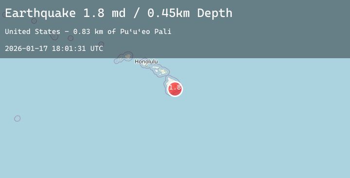 Map of 16 km S of Volcano, Hawaii