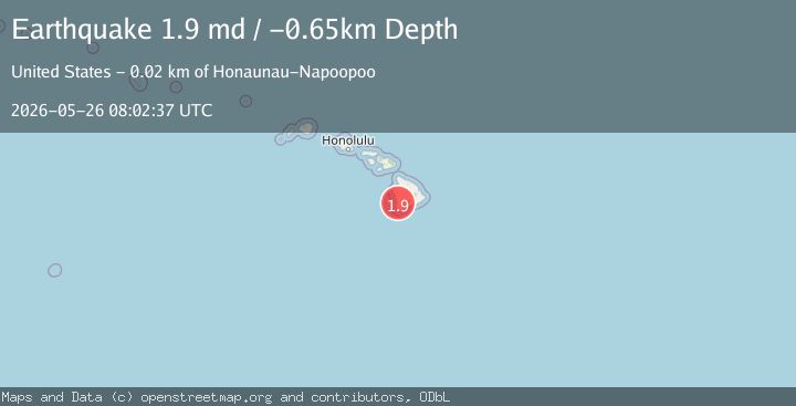 Map of 16 km S of Honaunau-Napoopoo, Hawaii
