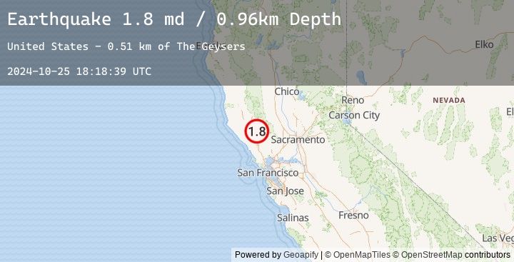 Map of 0 km NNW of The Geysers, CA