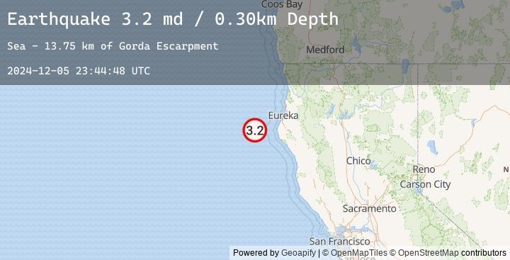 Map of 66 km WNW of Petrolia, CA