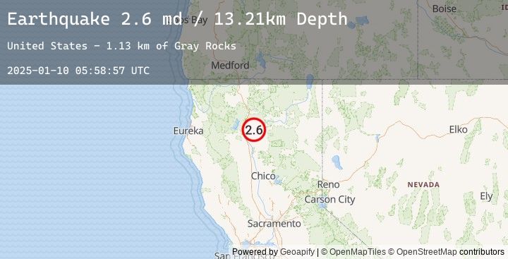 Map of 16 km WNW of Round Mountain, CA