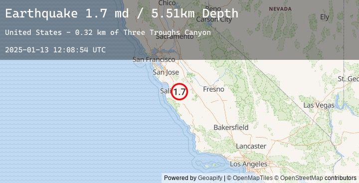Map of 16 km S of Tres Pinos, CA