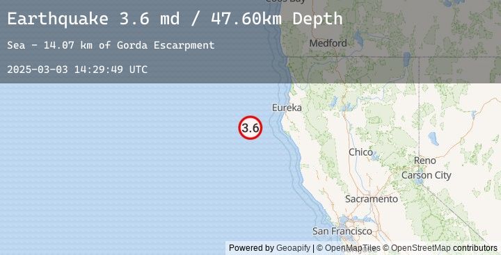 Map of 88 km W of Petrolia, CA