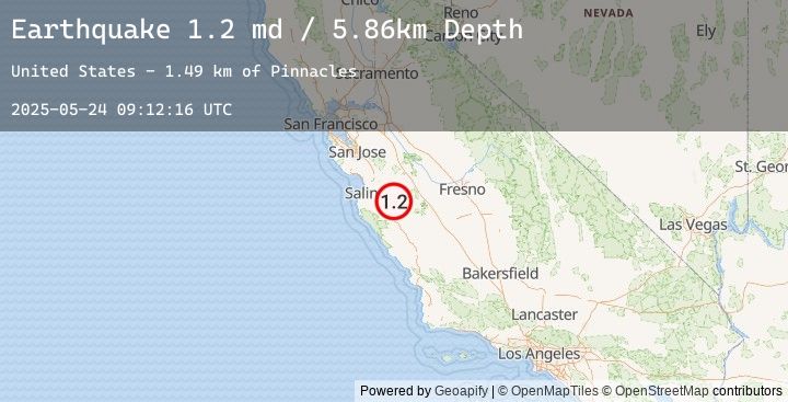Map of 2 km NNW of Pinnacles, CA
