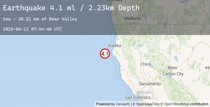 Map of 52 km WNW of Petrolia, CA