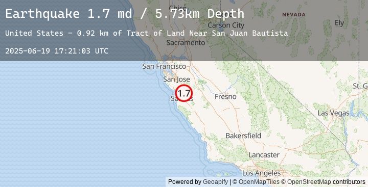 Map of 3 km W of San Juan Bautista, CA
