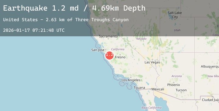 Map of 16 km S of Tres Pinos, CA
