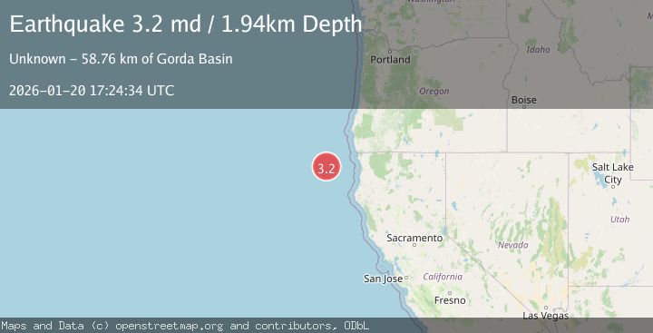 Map of 132 km WSW of Crescent City, CA
